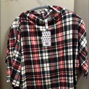 A super soft mock turtleneck in plaid